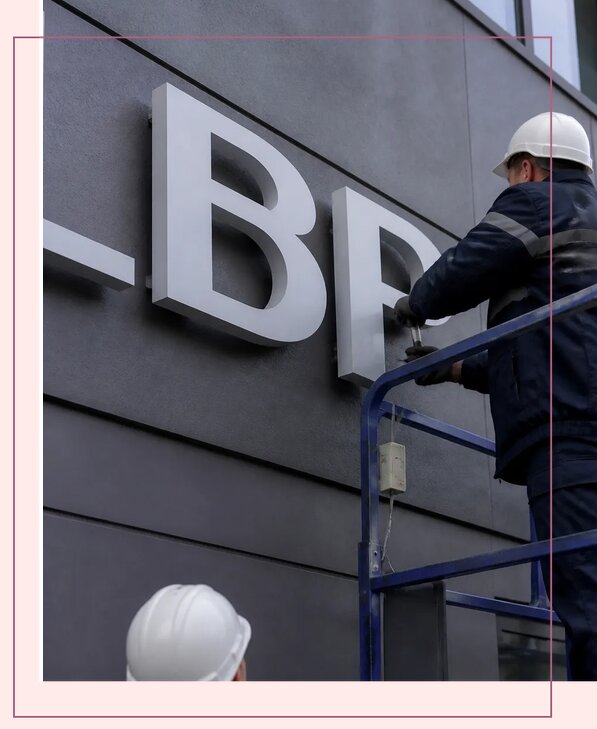 Изготовление и монтаж наружных букв на подложке в Видном